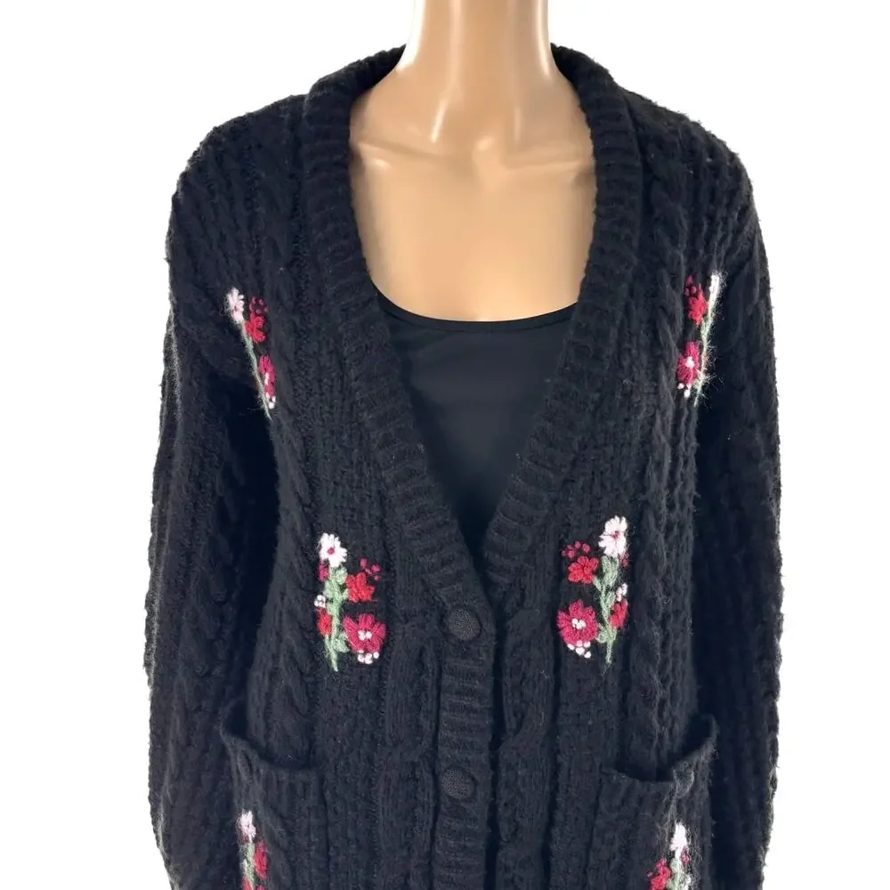 For Love & Lemons Black Amaryllis Oversized Floral Button Down Cardigan